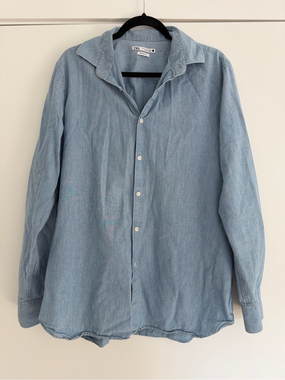 Zara Men’s Chambray Button-Up Shirt Light Blue Size XL